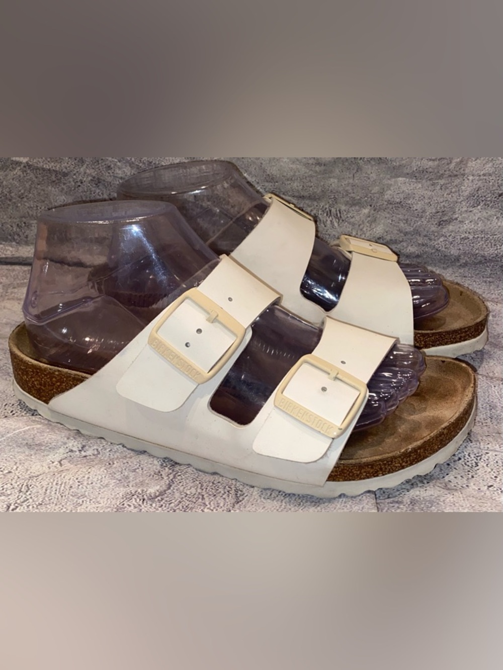 Birkenstock Arizona Birko-Flor Vegan White Strappy Sandals Cork Comfort 38 7 L